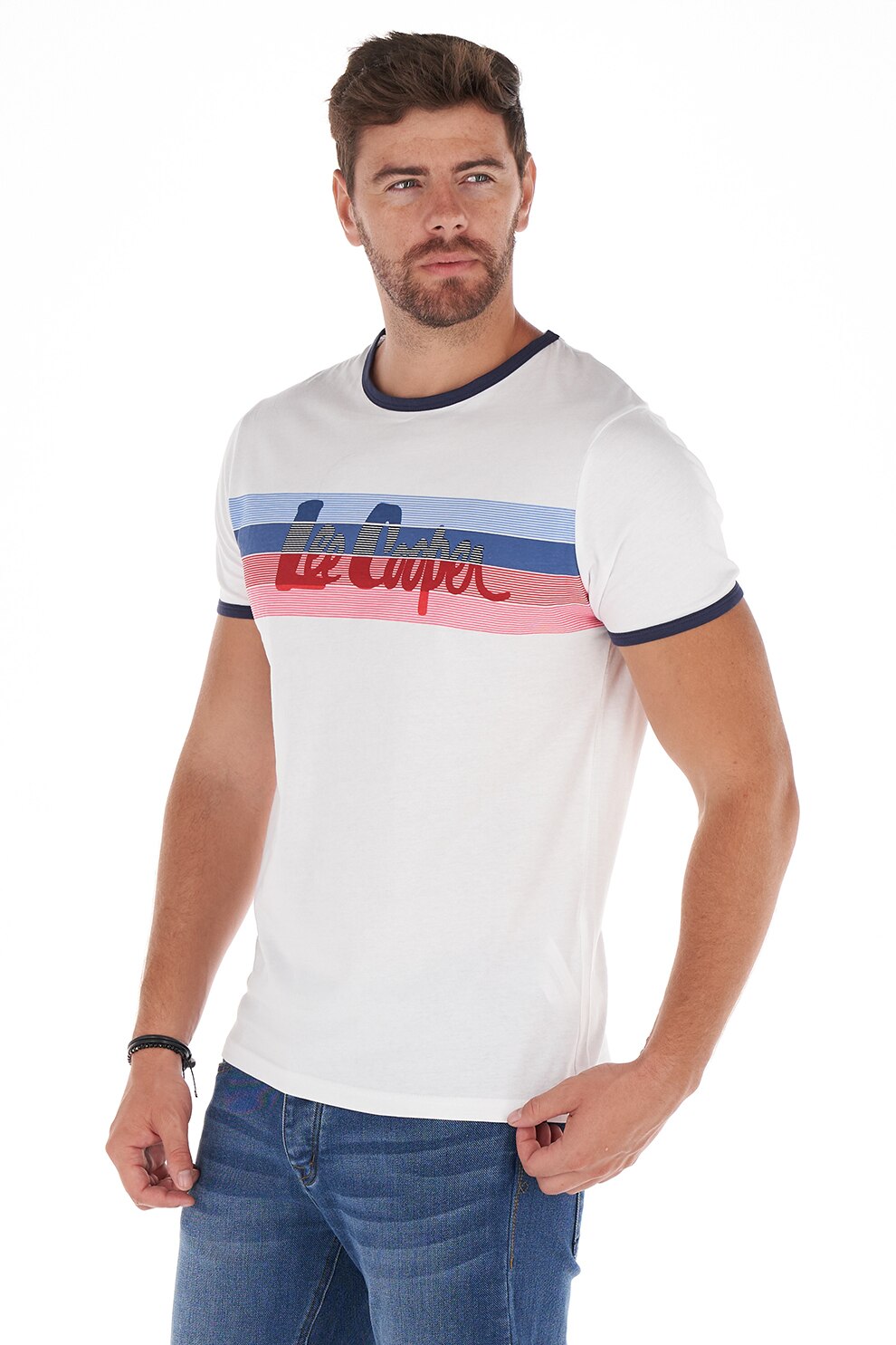Lee Cooper, Tricou cu imprimeu logo, Alb, 2XL